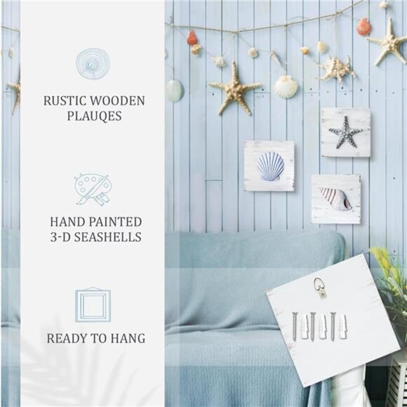 Seashell Decor with Starfish for Beach Bathroom Decor, - Picture 3 of 7